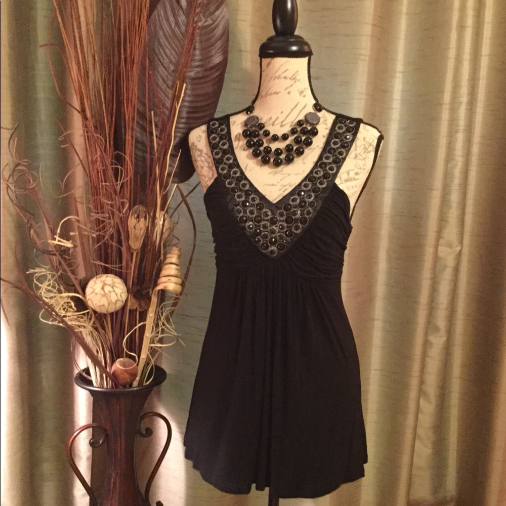 Gorgeous Black Jewel Embellished Dress Top - Picture 2 of 6